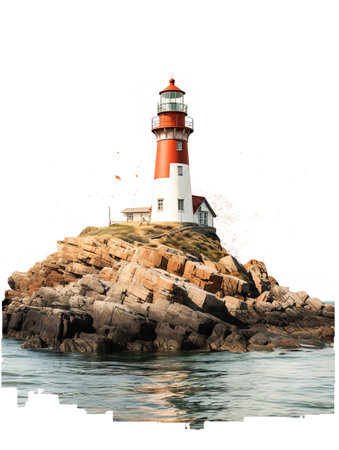 Lighthouse Shining Beam Guidance and Hope Isolated on White Background AI Generatedの素材