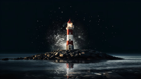 Lighthouse Shining Beam Guidance and Hope Isolated on White Background AI Generatedの素材