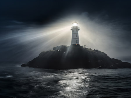 Lighthouse Shining Beam Guidance and Hope Isolated on White Background AI Generatedの素材