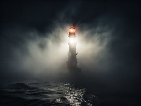 Lighthouse Shining Beam Guidance and Hope Isolated on White Background AI Generatedの素材