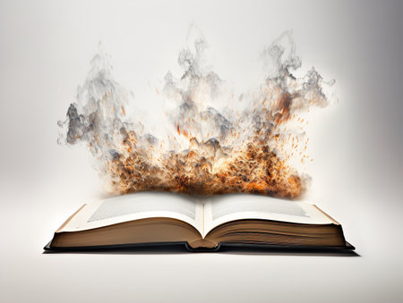 Open Book with Flying Pages Imagination Unleashed Isolated on White Background AI Generatedの素材