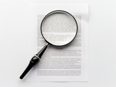 Magnifying Glass Over Book Research and Insight Isolated on White Background AI Generatedの素材