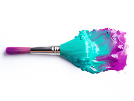 Paintbrush with Vibrant Paints Creativity in Color Isolated on White Background AI Generatedの素材