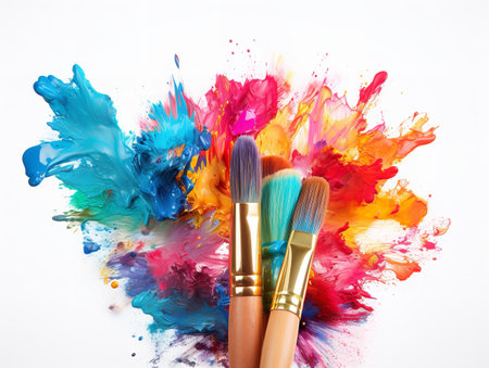Paintbrush with Vibrant Paints Creativity in Color Isolated on White Background AI Generatedの素材
