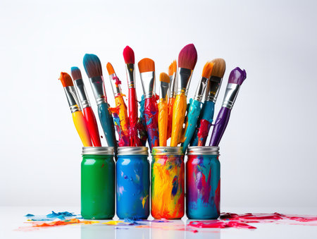 Paintbrush with Vibrant Paints Creativity in Color Isolated on White Background AI Generatedの素材