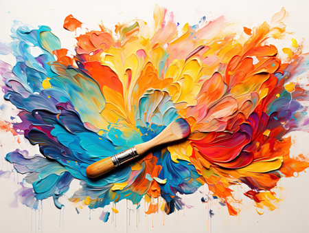Paintbrush with Vibrant Paints Creativity in Color Isolated on White Background AI Generatedの素材