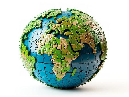 Puzzle Globe Global Unity and Solution Isolated on White Background AI Generatedの素材