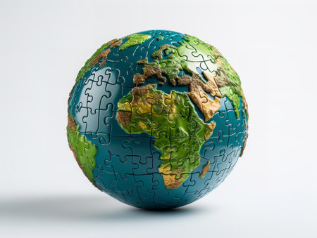 Puzzle Globe Global Unity and Solution Isolated on White Background AI Generatedの素材