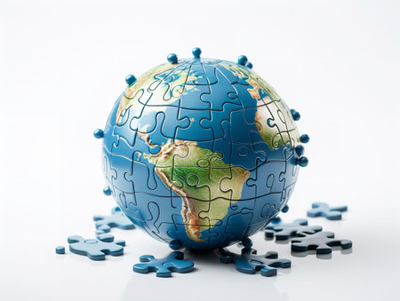 Puzzle Globe Global Unity and Solution Isolated on White Background AI Generatedの素材