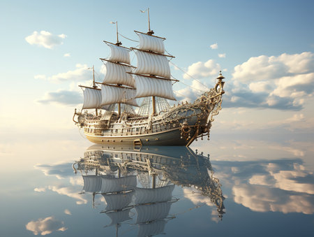 Ship in a Bottle Navigating Dreams Isolated on White Background AI Generatedの素材