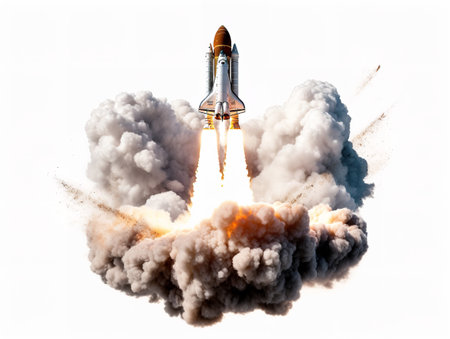 Rocket Launching Innovation and Progress Isolated on White Background AI Generatedの素材
