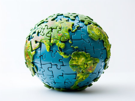 Puzzle Globe Global Unity and Solution Isolated on White Background AI Generatedの素材