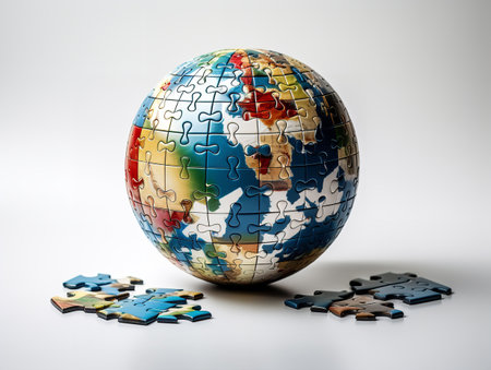 Puzzle Globe Global Unity and Solution Isolated on White Background AI Generatedの素材