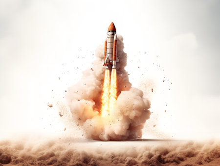 Rocket Launching Innovation and Progress Isolated on White Background AI Generatedの素材