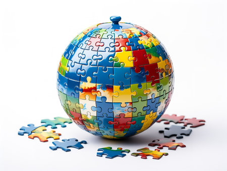 Puzzle Globe Global Unity and Solution Isolated on White Background AI Generatedの素材