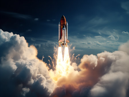 Rocket Launching Innovation and Progress Isolated on White Background AI Generatedの素材