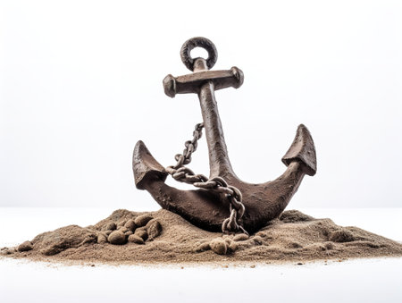 Anchor in Sand Stability and Security Isolated on White Background AI Generatedの素材