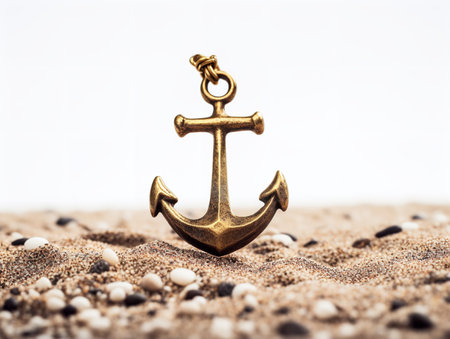 Anchor in Sand Stability and Security Isolated on White Background AI Generatedの素材