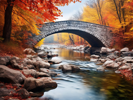Bridge Arching Over River Connection and Passage Isolated on White Background AI Generatedの素材