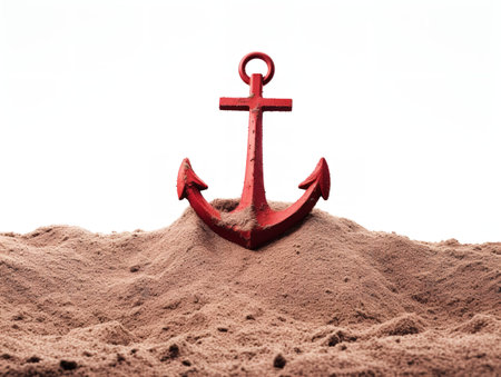 Anchor in Sand Stability and Security Isolated on White Background AI Generatedの素材