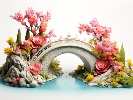 Bridge Arching Over River Connection and Passage Isolated on White Background AI Generatedの素材