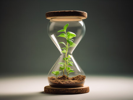 Hourglass with Plant Inside Time and Growth Isolated on White Background AI Generatedの素材