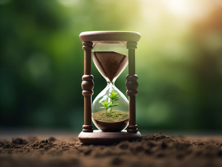 Hourglass with Plant Inside Time and Growth Isolated on White Background AI Generatedの素材