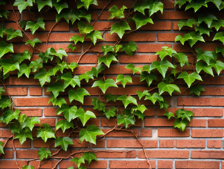 Ivy Vine Climbing Wall Growth and Perseverance Isolated on White Background AI Generatedの素材