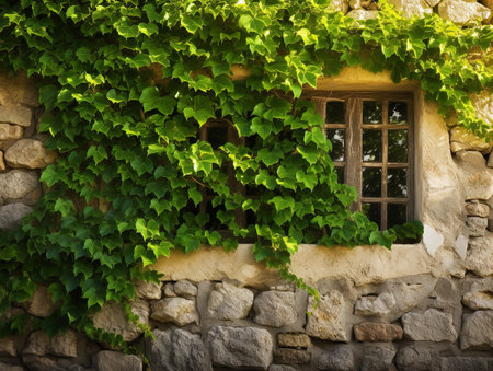 Ivy Vine Climbing Wall Growth and Perseverance Isolated on White Background AI Generatedの素材