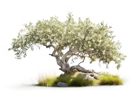 Olive Tree Full Bloom Peace and Prosperity Isolated on White Background AI Generatedの素材