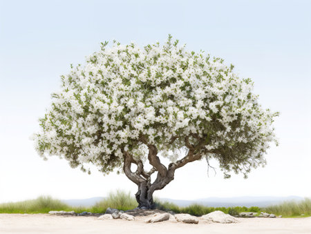 Olive Tree Full Bloom Peace and Prosperity Isolated on White Background AI Generatedの素材