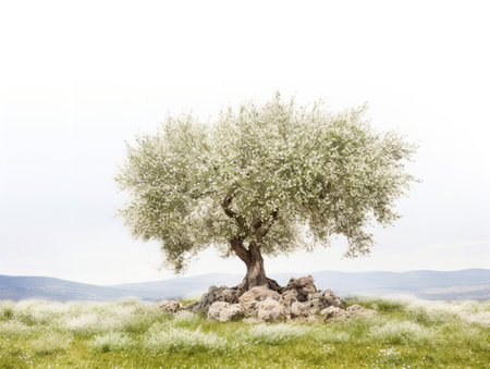 Olive Tree Full Bloom Peace and Prosperity Isolated on White Background AI Generatedの素材