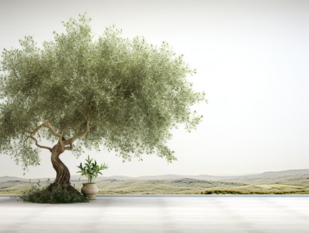 Olive Tree Full Bloom Peace and Prosperity Isolated on White Background AI Generatedの素材
