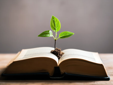 Seedling Growing in Open Book Knowledge and Growth Isolated on White Background AI Generatedの素材