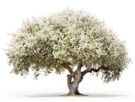 Olive Tree Full Bloom Peace and Prosperity Isolated on White Background AI Generatedの素材