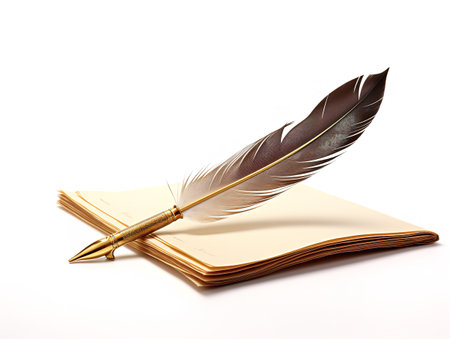 Quill Pen over Ancient Scroll History and Wisdom Isolated on White Background AI Generatedの素材