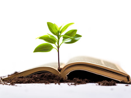Seedling Growing in Open Book Knowledge and Growth Isolated on White Background AI Generatedの素材