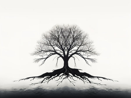 Tree Silhouette with Deep Roots Stability and Growth Isolated on White Background AI Generatedの素材