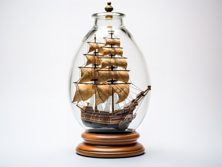 Ship in a Bottle Navigating Dreams Isolated on White Background AI Generatedの素材