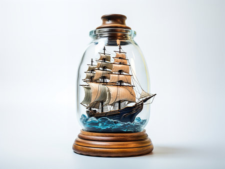 Ship in a Bottle Navigating Dreams Isolated on White Background AI Generatedの素材