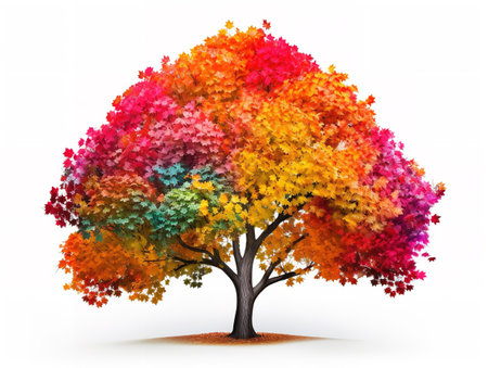 Tree with Multicolored Leaves Diversity and Change Isolated on White Background AI Generatedの素材
