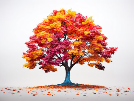 Tree with Multicolored Leaves Diversity and Change Isolated on White Background AI Generatedの素材