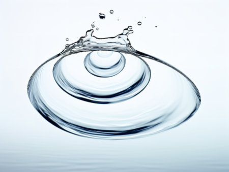 Water Droplet Creating Ripples Impact and Influence Isolated on White Background AI Generatedの素材