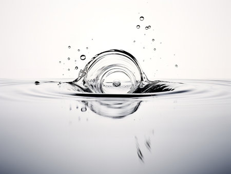 Water Droplet Creating Ripples Impact and Influence Isolated on White Background AI Generatedの素材