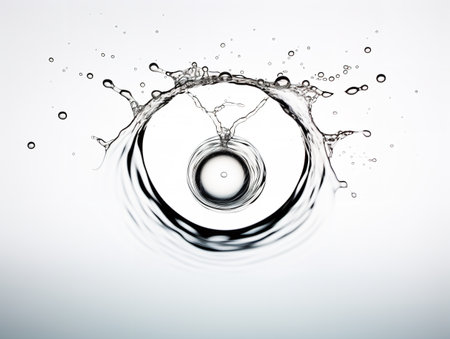 Water Droplet Creating Ripples Impact and Influence Isolated on White Background AI Generatedの素材