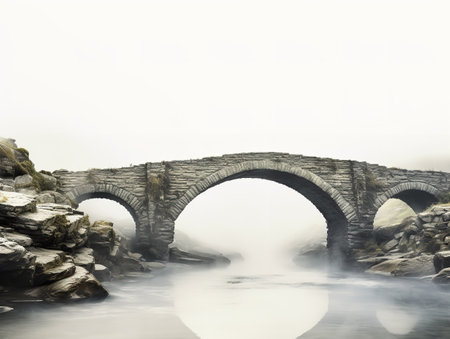 Bridge Arching Over River Connection and Passage Isolated on White Background AI Generatedの素材