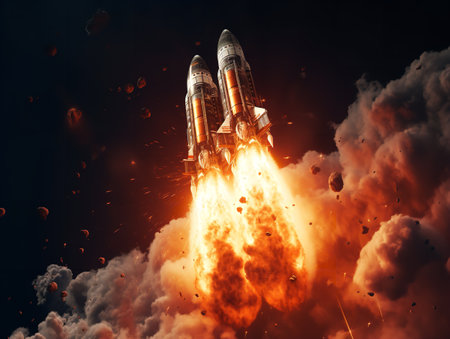Rocket Launching Innovation and Progress Isolated on White Background AI Generatedの素材