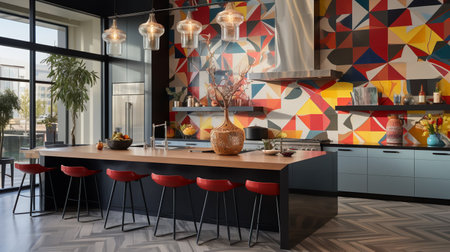 Artistic and Eclectic Modern Kitchen with Vibrant Pops of Colorの素材