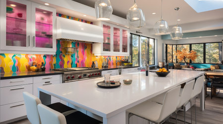 Artistic and Eclectic Modern Kitchen with Vibrant Pops of Colorの素材