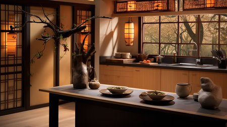 Tranquil Asian-Inspired Kitchen: Harmony with Zen Elements and Natural Tonesの素材